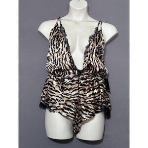 Eloquii Lingerie Bodysuit 1X/2X Animal Print Deep V